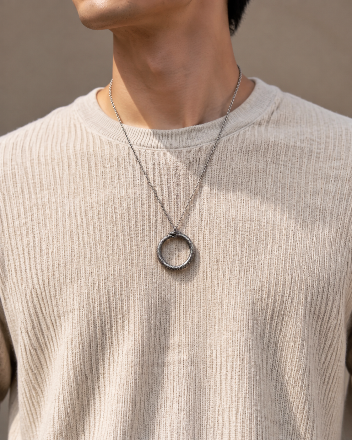 Ouroboros Serpent Circle Pendant, side profile