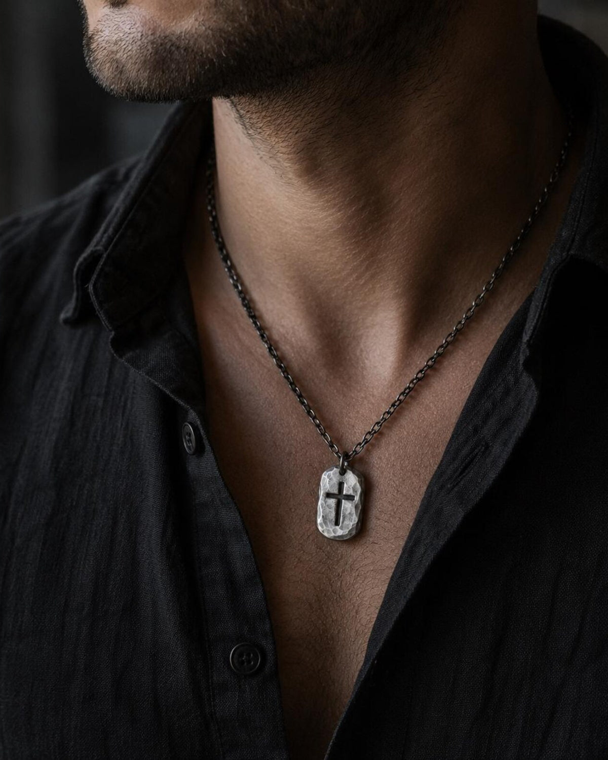 Personalized 925 Silver Dog Tag Cross Pendant, alternate car-key pairing
