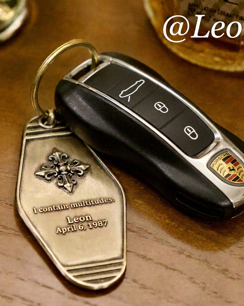Personalized metal key tag paired with a remote car key
