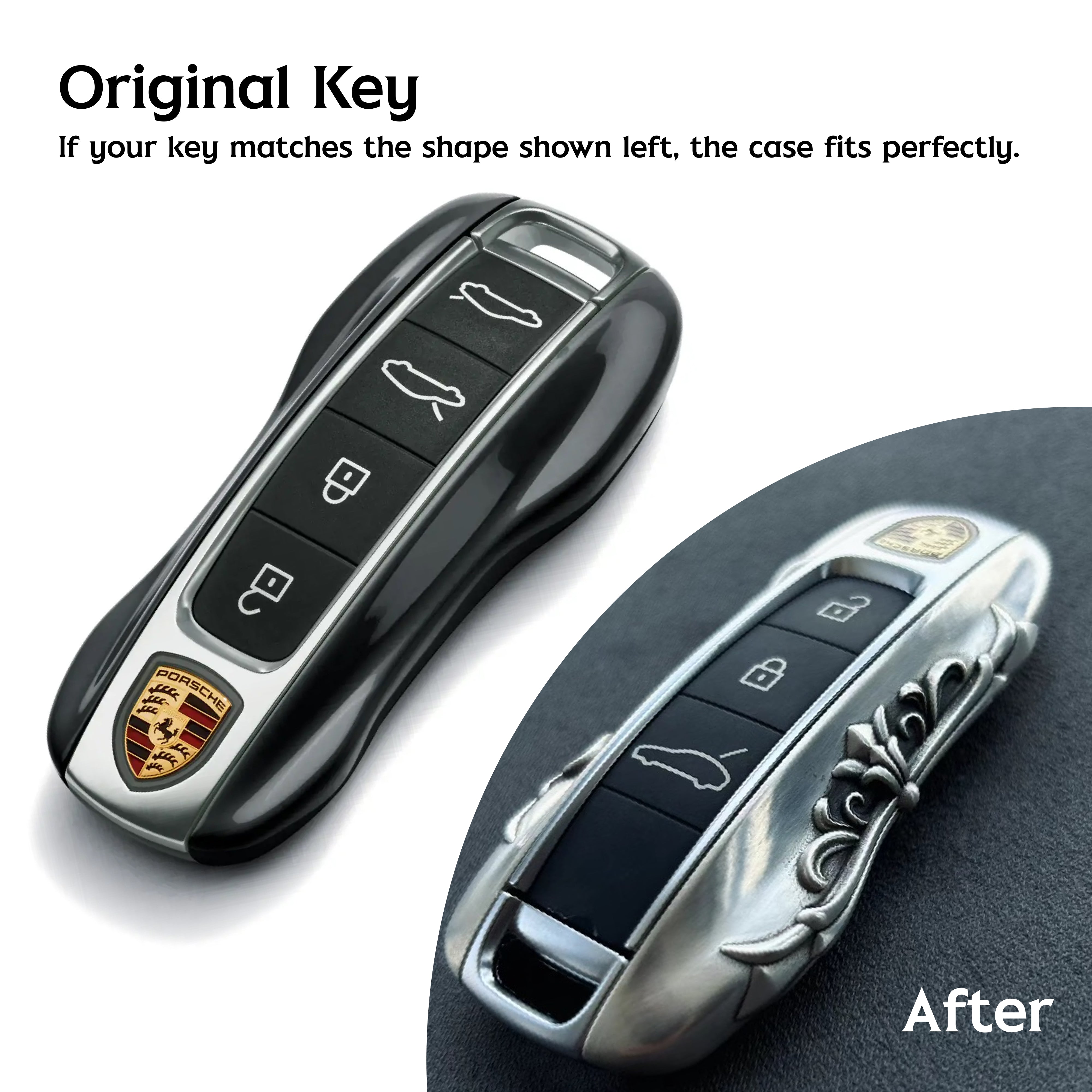 Hand-Finished Surfaces Detail on 925 Sterling Silver Porsche Key Cover - Refined Patina Understated Luxury Craftsmanship Close-Up
