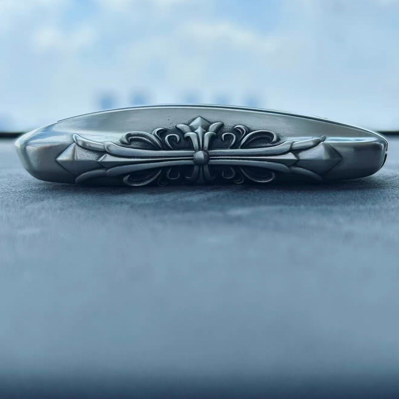 Multi-Angle View of Porsche Sterling Silver Key Shell - Top Down Side Oblique Perspectives Showing Streamlined Contour Precision Fit