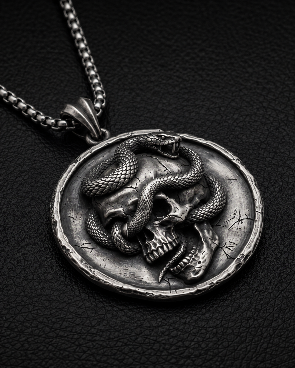 Serpent Skull Medallion Pendant, side profile