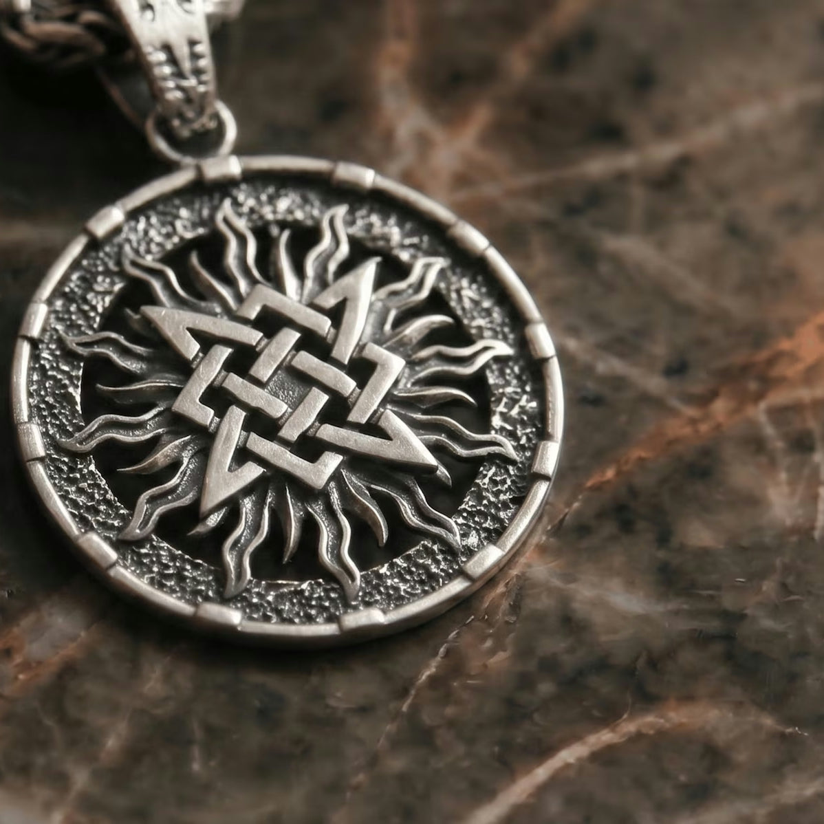 Slavic Sun Wheel 925 Silver Pendant, side profile