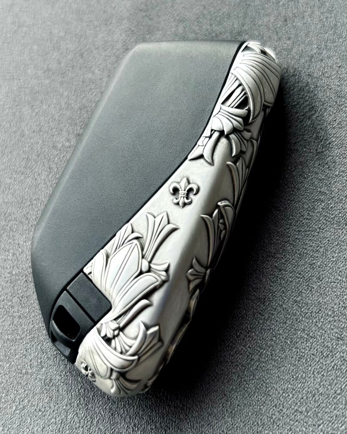 Back view showing continuous floral scrollwork pattern on 925 Sterling Silver