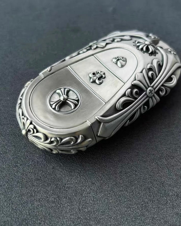 Mercedes Rounded Capsule Button-Covered Key Case, side profile