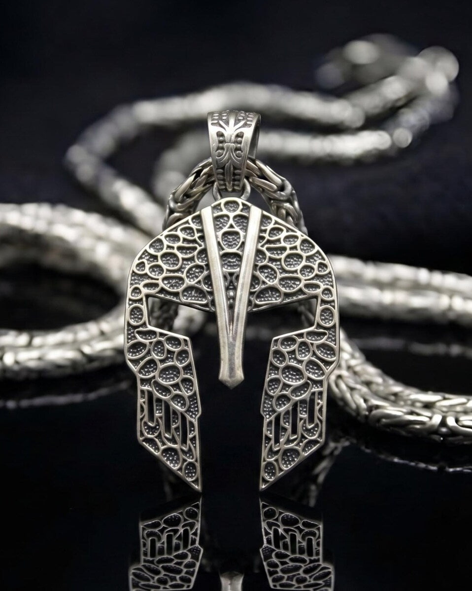 Spartan Helmet 925 Silver Pendant, alternate front view