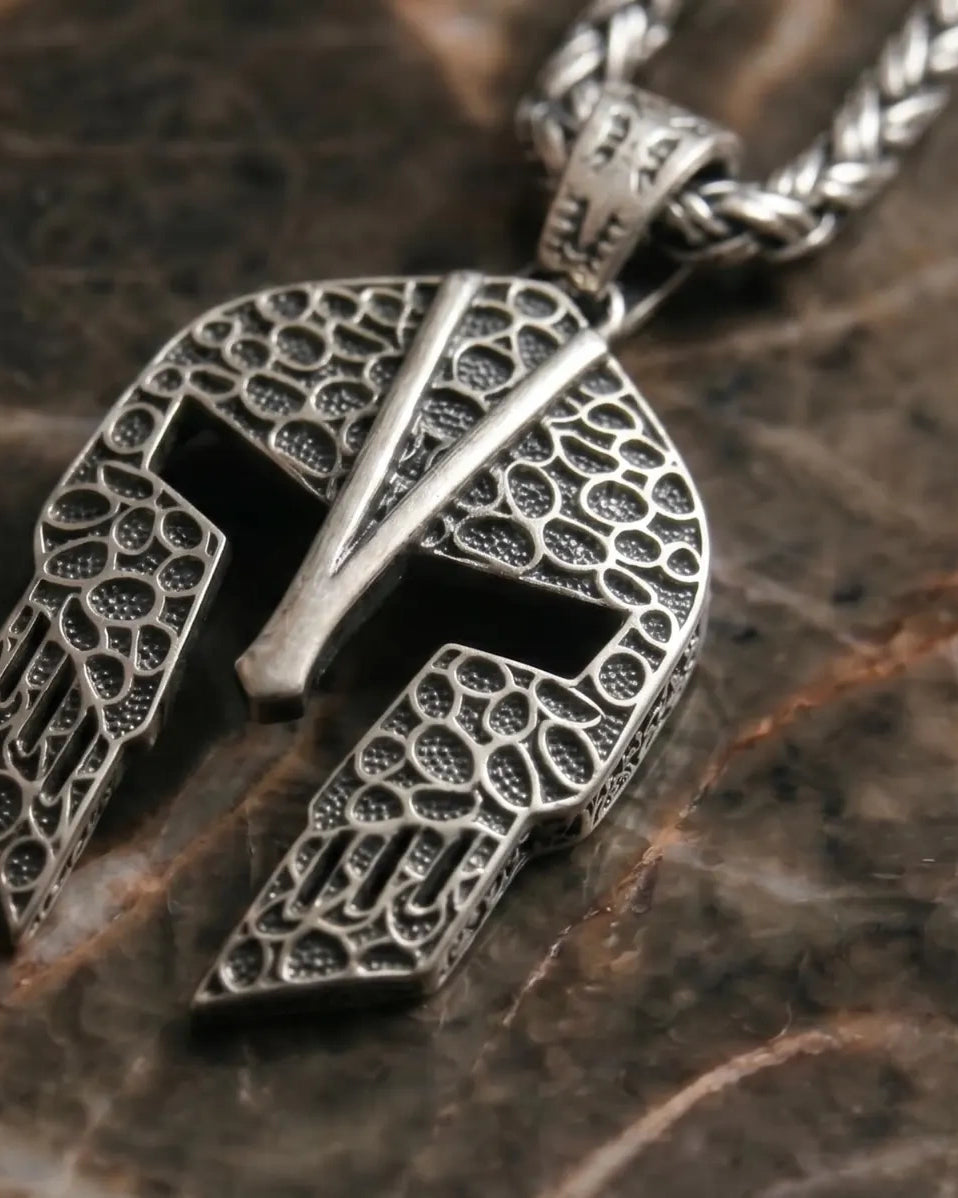 Spartan Helmet 925 Silver Pendant, front view