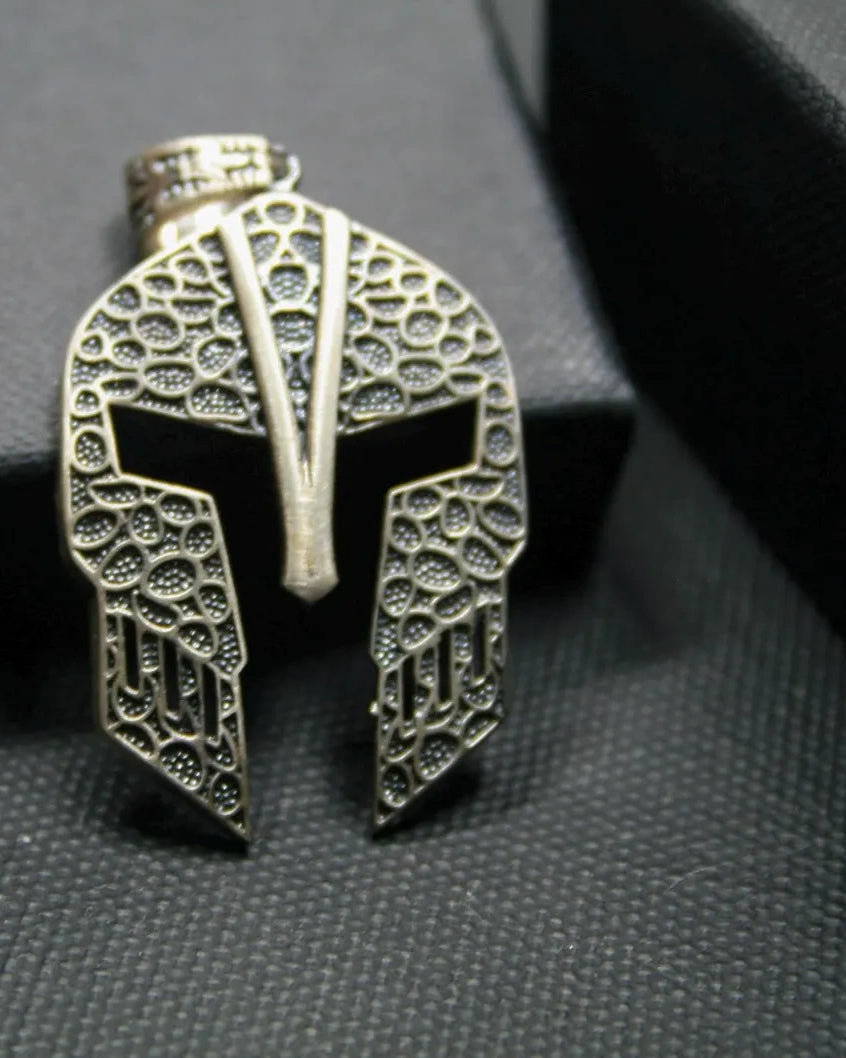 Spartan Helmet 925 Silver Pendant, worn on a chain