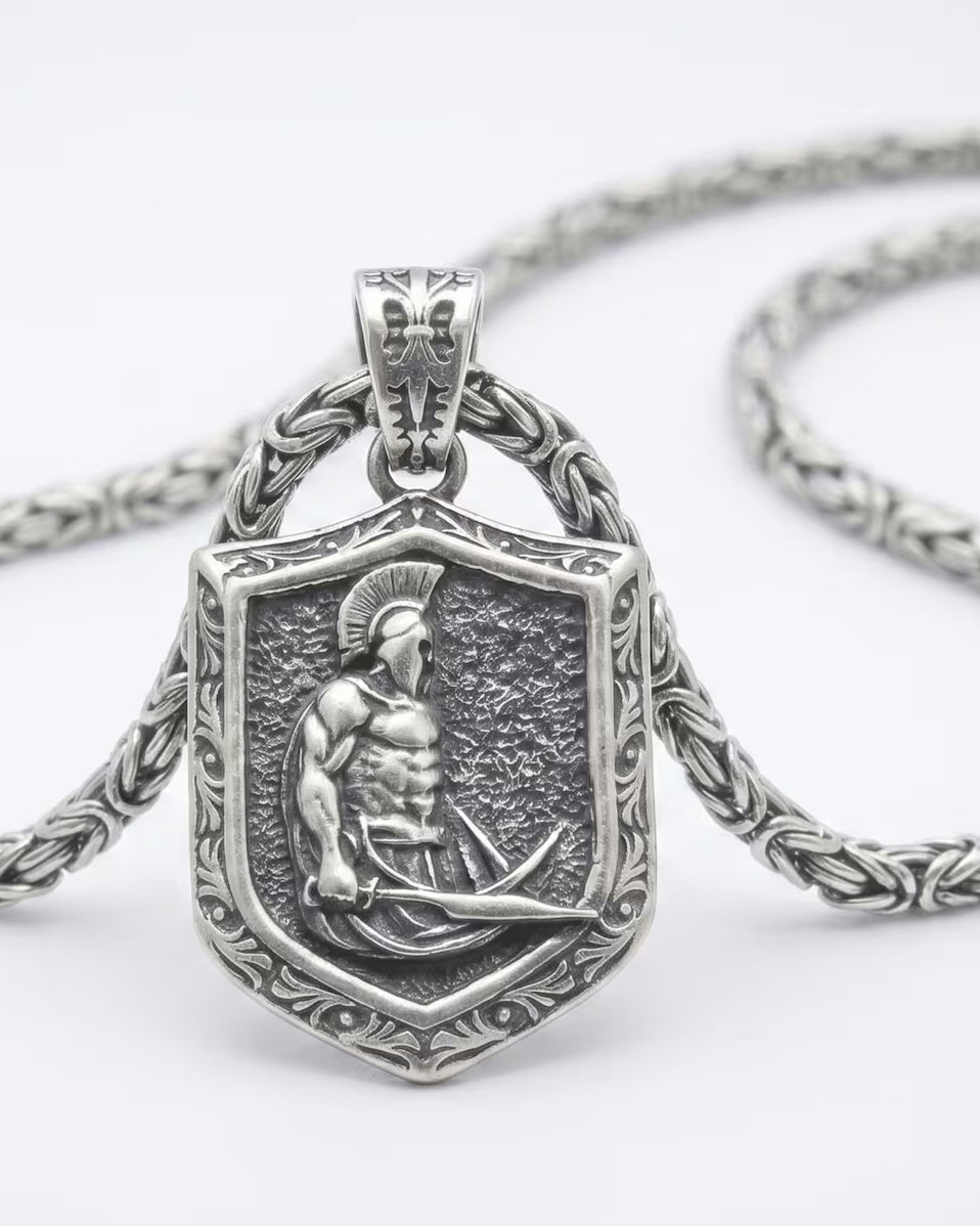 Spartan Shield & Sword Pendant, alternate front view