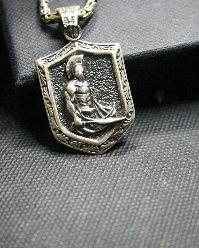 Spartan Shield & Sword Pendant, back or personalization view