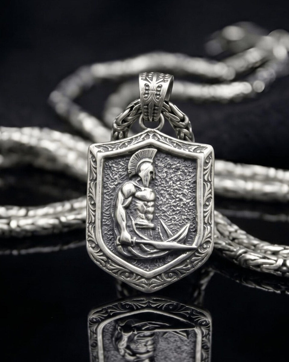 Spartan Shield & Sword Pendant, front view