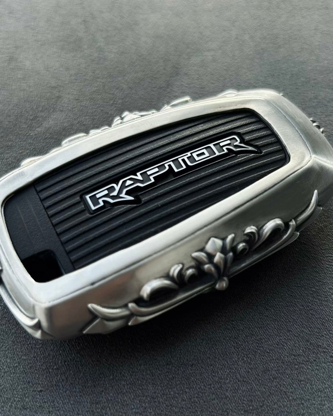 Ford Bronco Raptor Silver Key Case, engraved detail