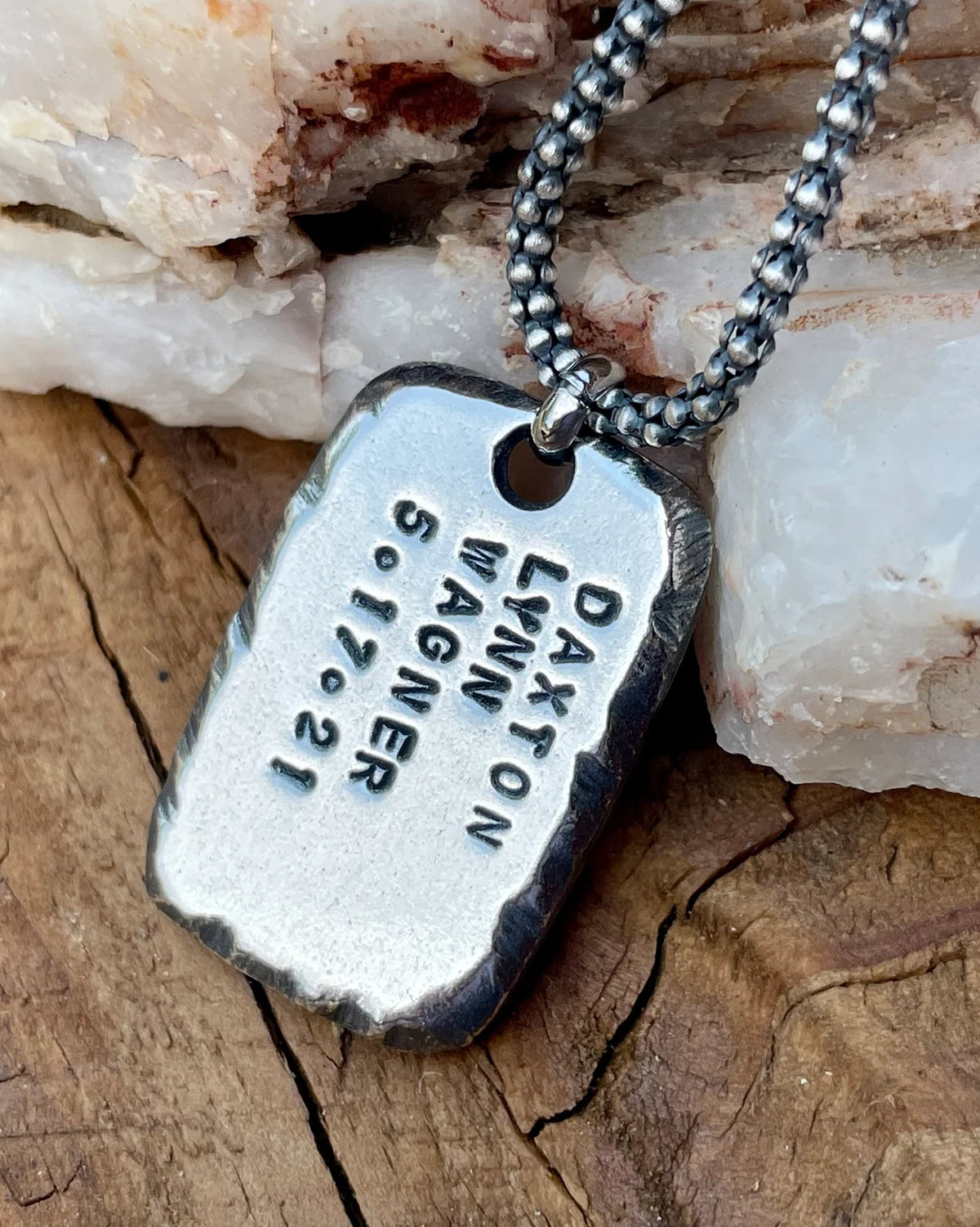 Engraved Men's 925 Silver I.D. Tag Necklace, front product view