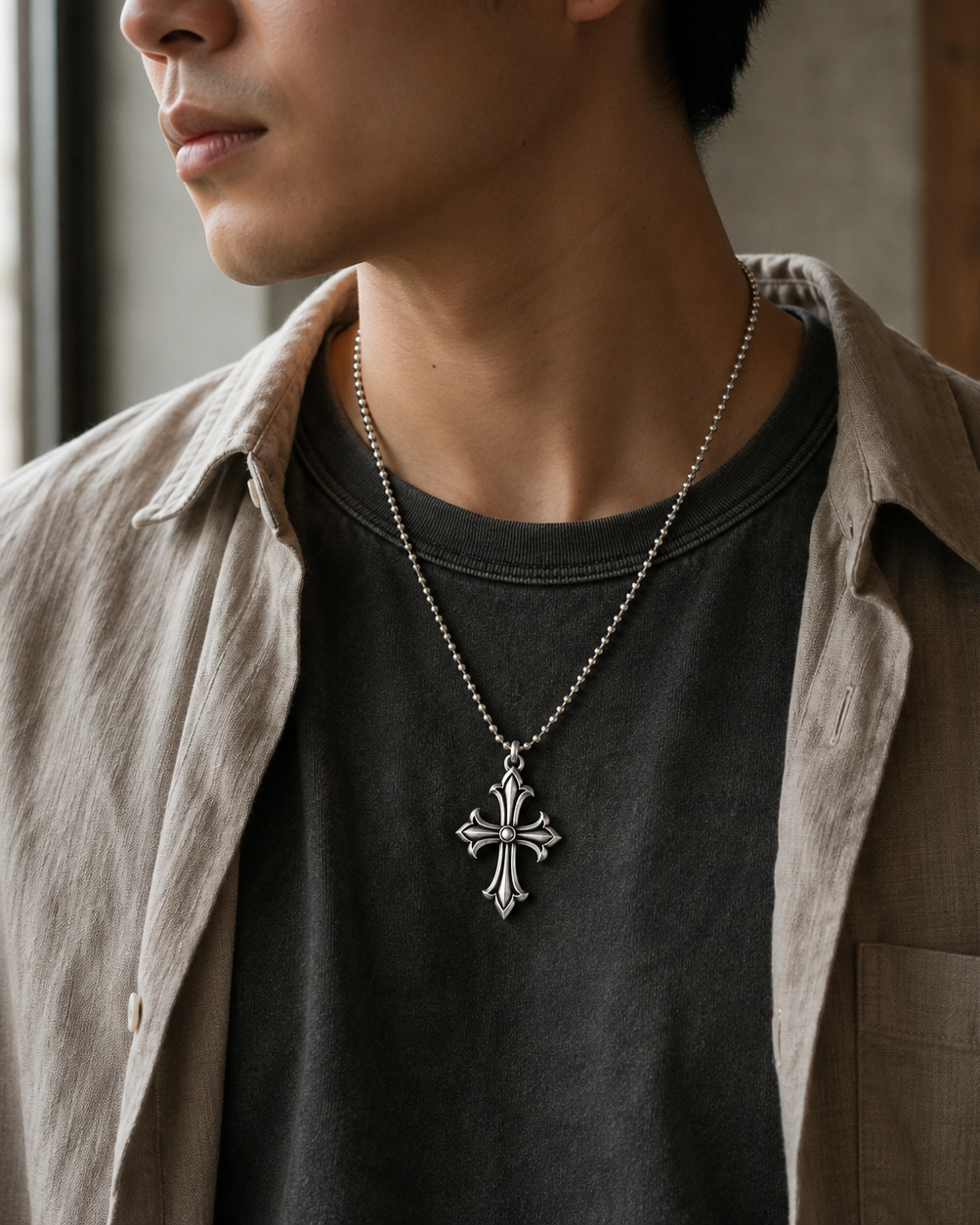 Handcrafted silver accessory, front view