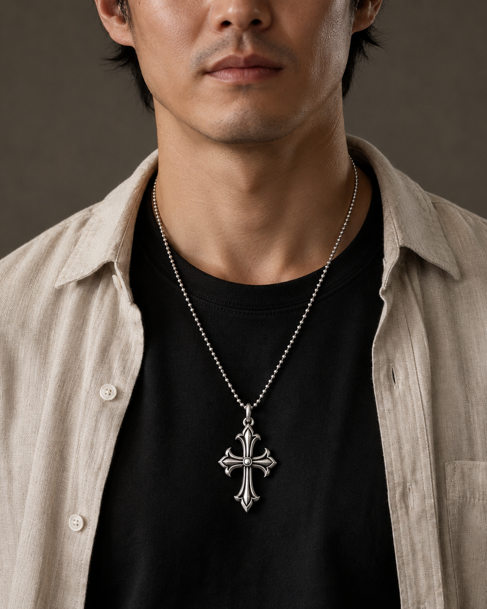 Handcrafted silver accessory, front view