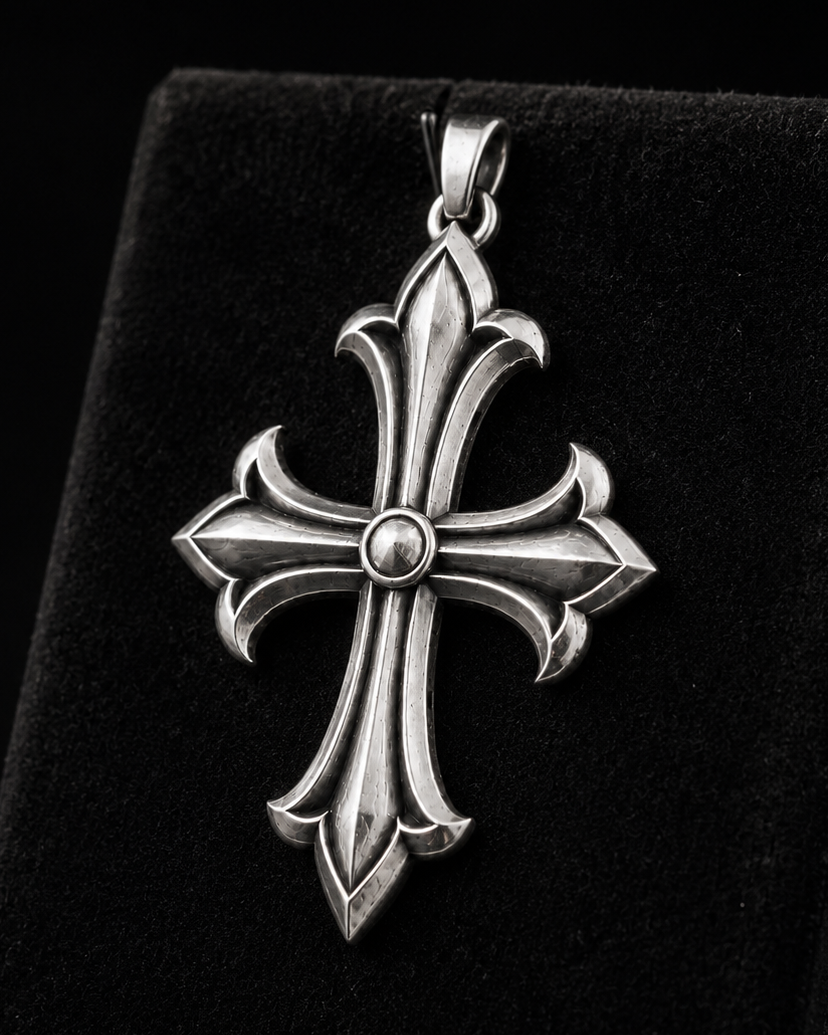 Handcrafted silver accessory, front view