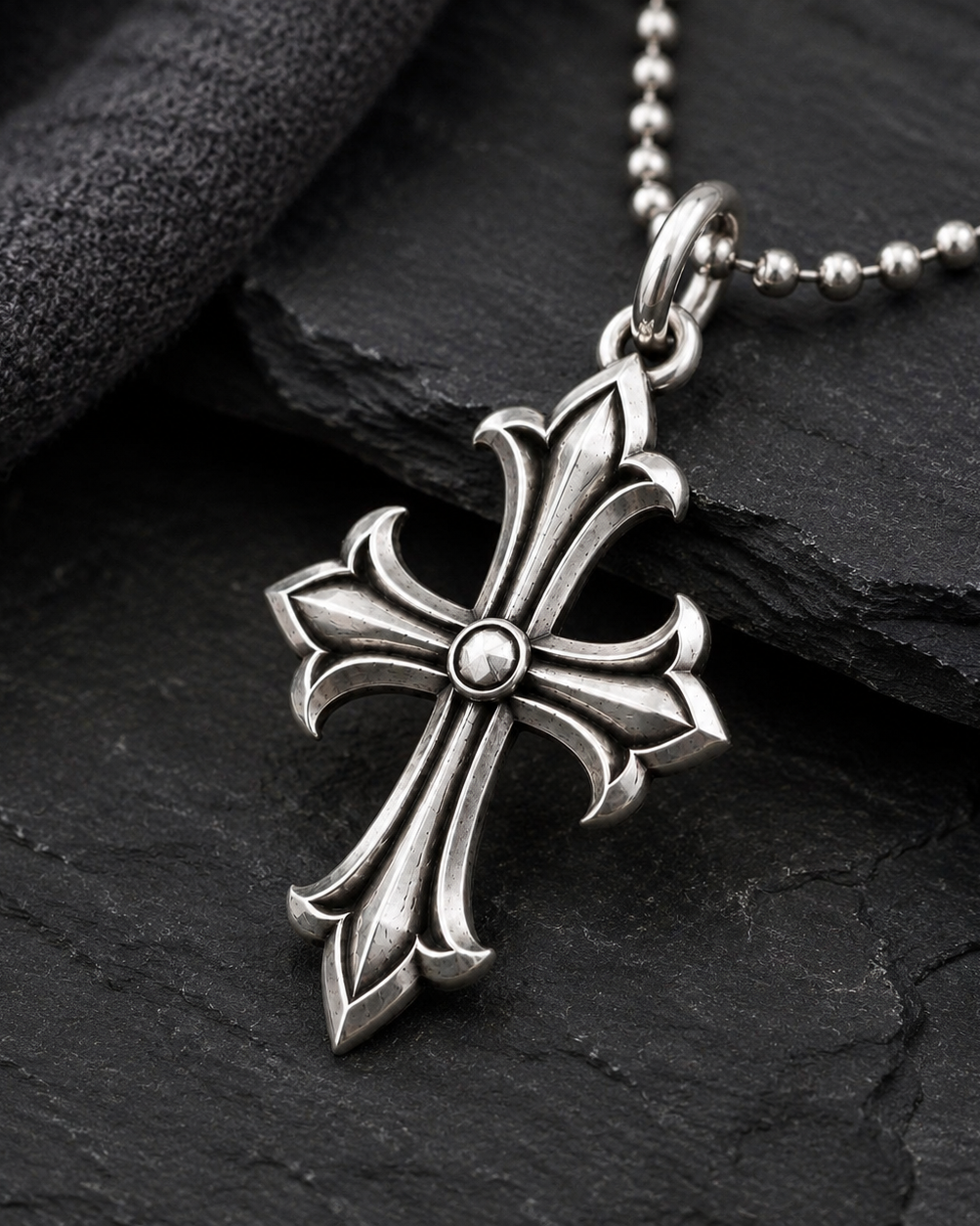 Handcrafted silver accessory, front view