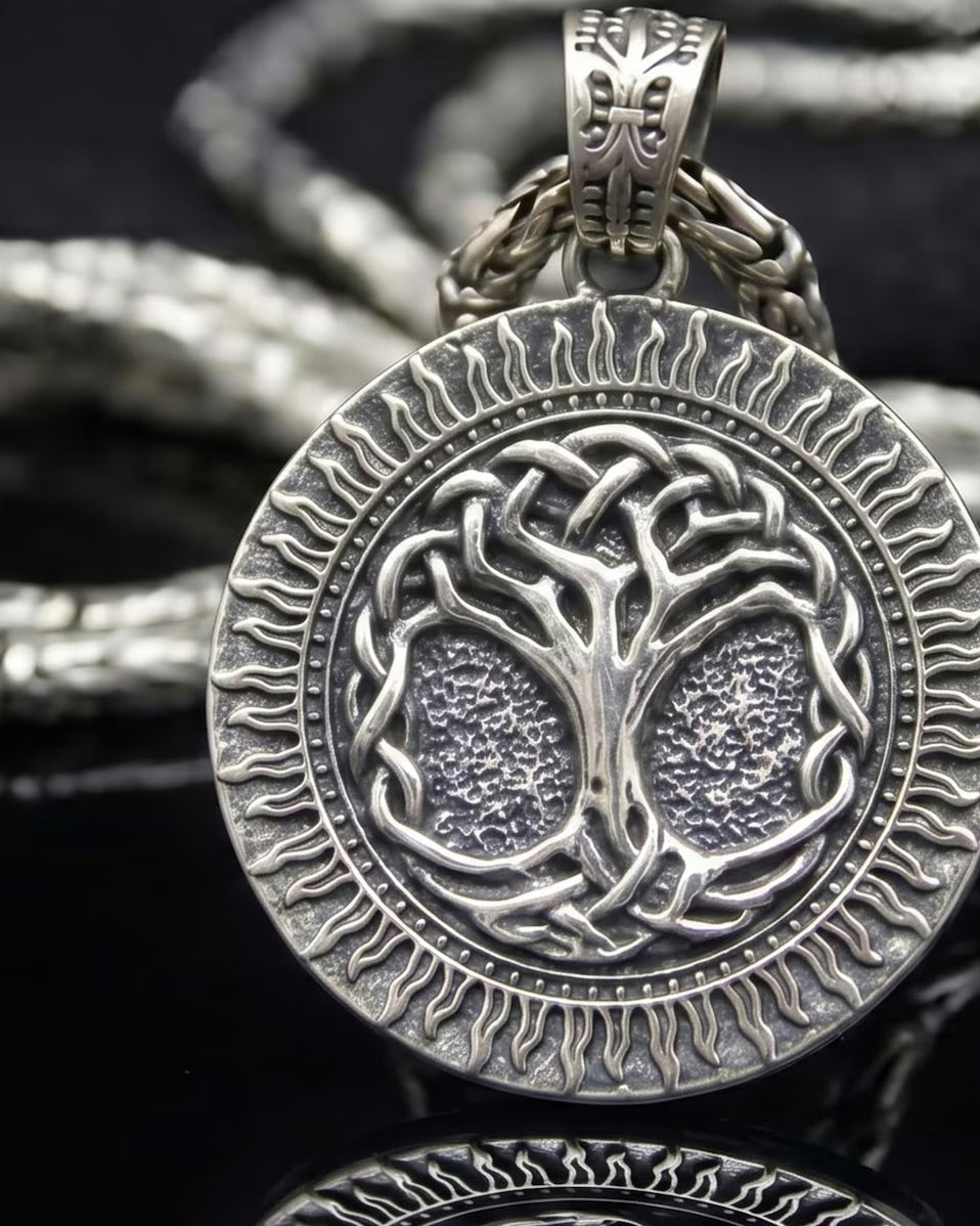 Tree of Life 925 Silver Sun Pendant, front view