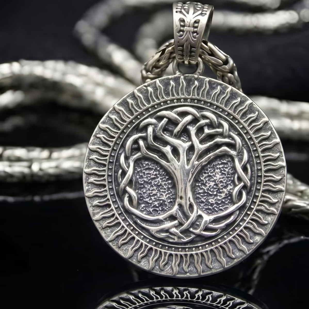Tree of Life 925 Silver Sun Pendant, front view