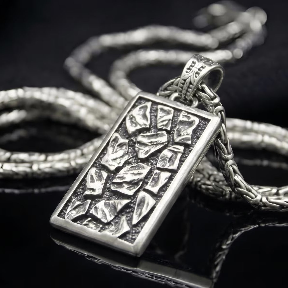 Brutalist Rock Plaque 925 Silver Pendant, front view