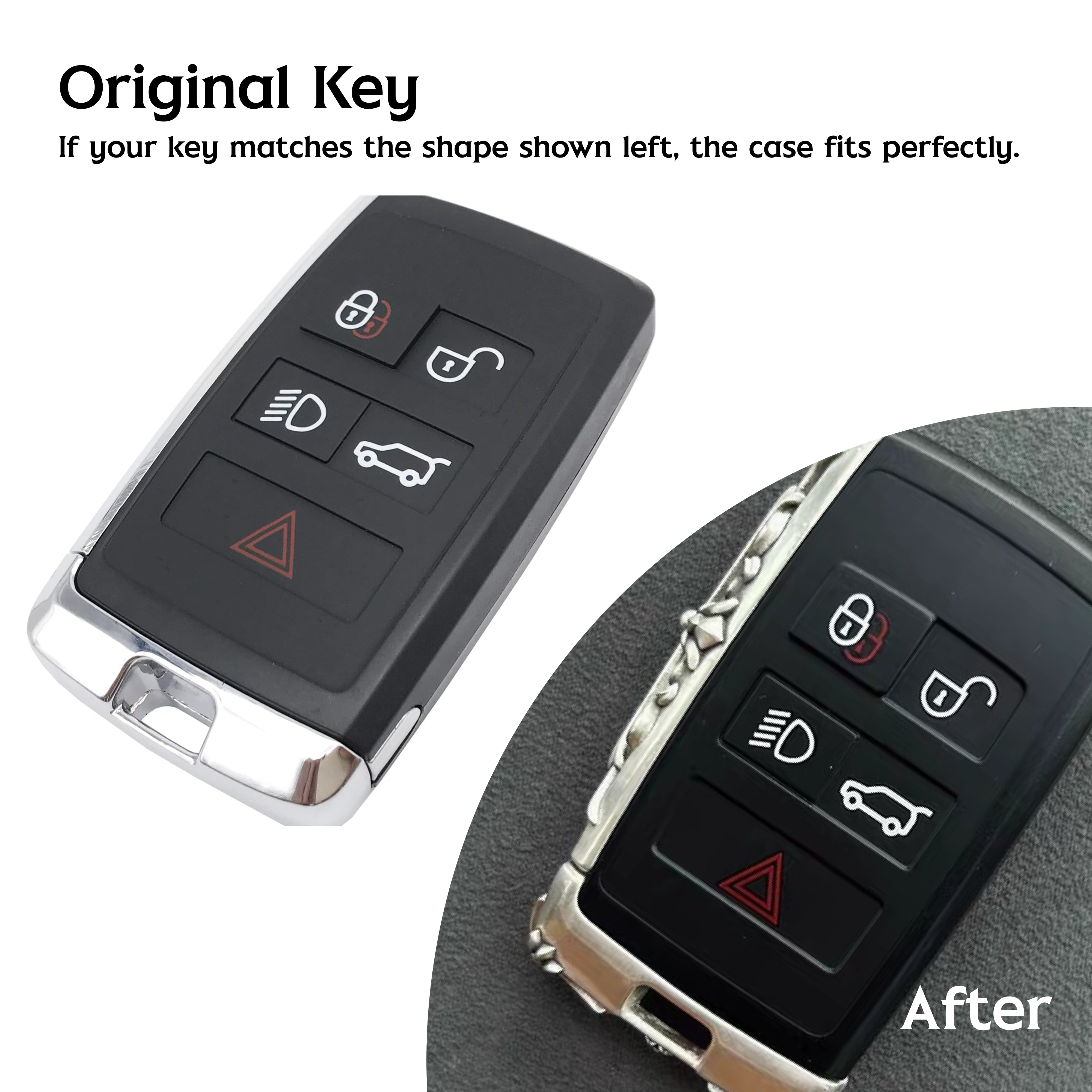 Land Rover smart key before and after fitting a Logo Back silver key case