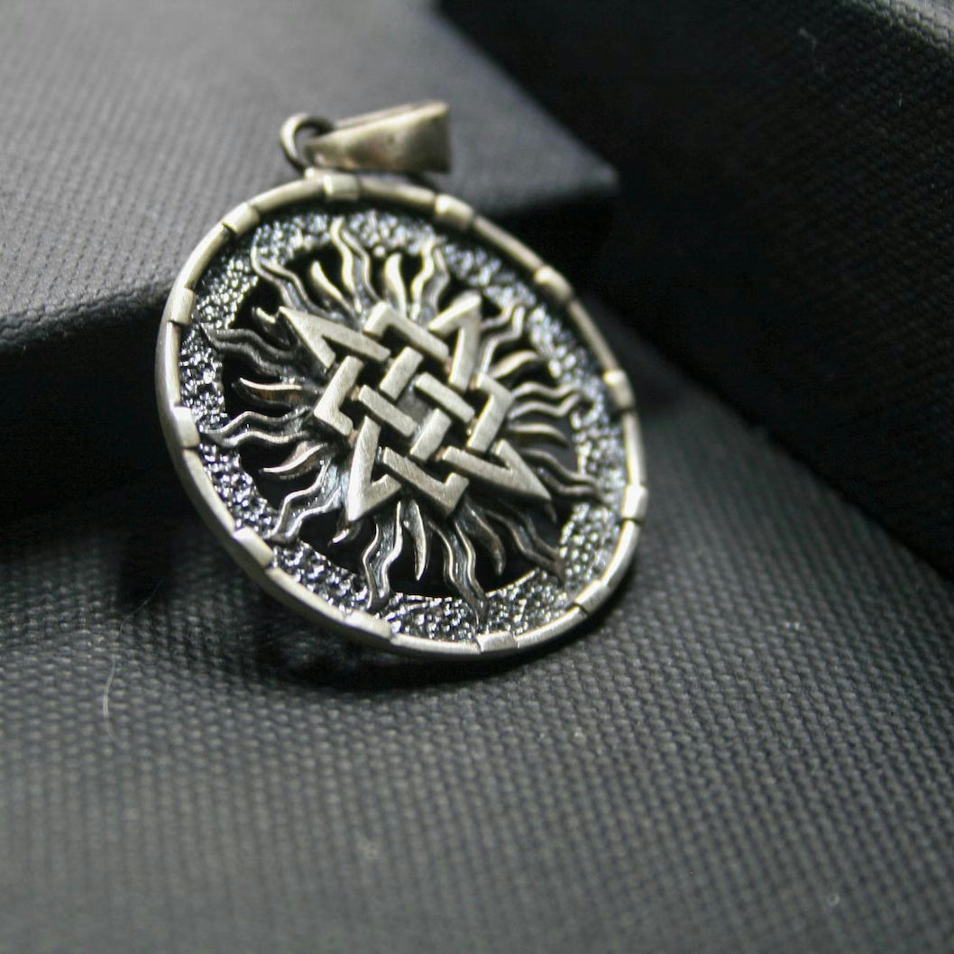 Slavic Sun Wheel 925 Silver Pendant, front view