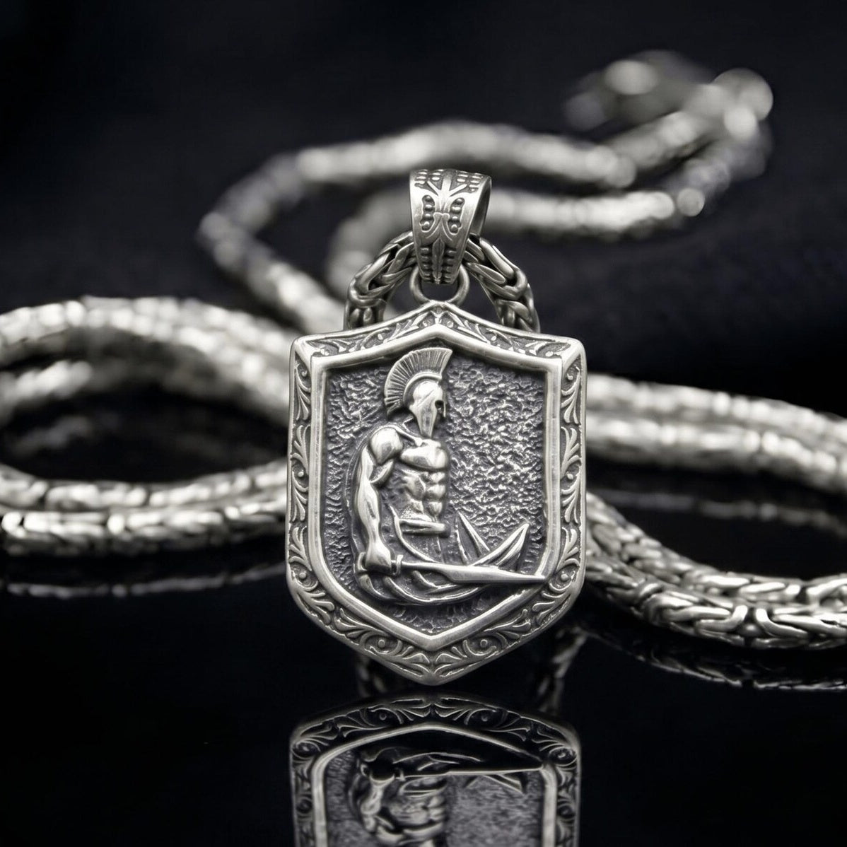 Spartan Shield & Sword Pendant, front view