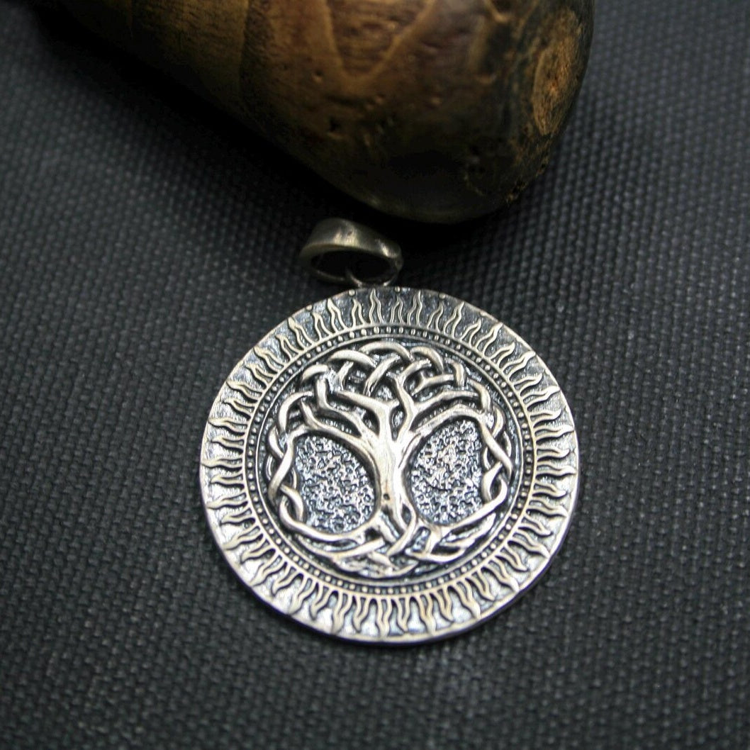Tree of Life 925 Silver Sun Pendant, side profile