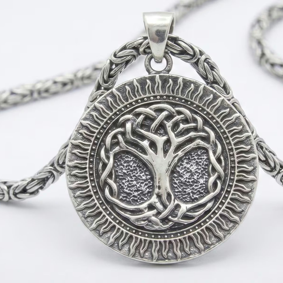 Tree of Life 925 Silver Sun Pendant, alternate front view