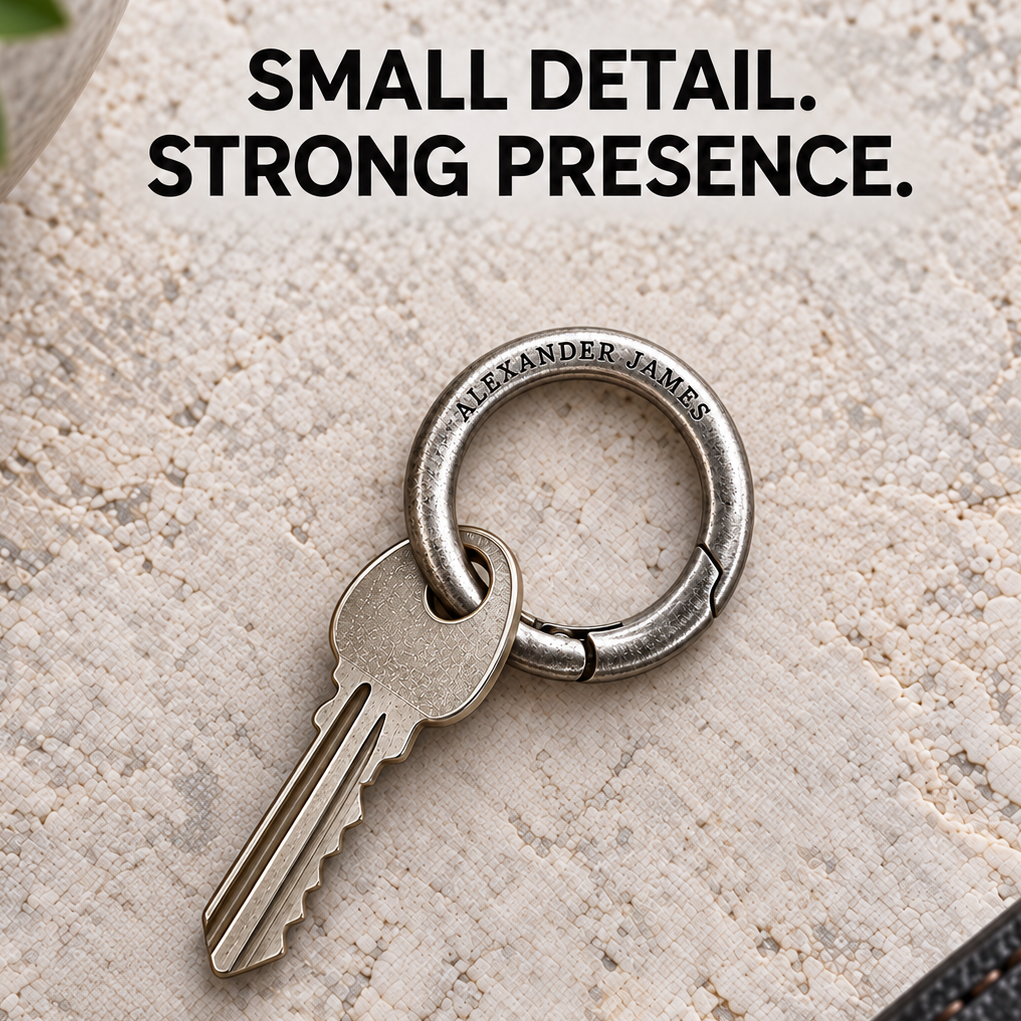 Key ring with keys showing an engraving example