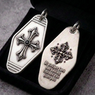 Cathedral Cross Sterling Silver Keychain, personalized back example