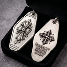 Gothic Fleur Cross Silver Keychain, front product view