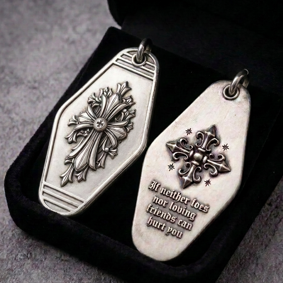 Gothic Fleur Cross Silver Keychain, front product view