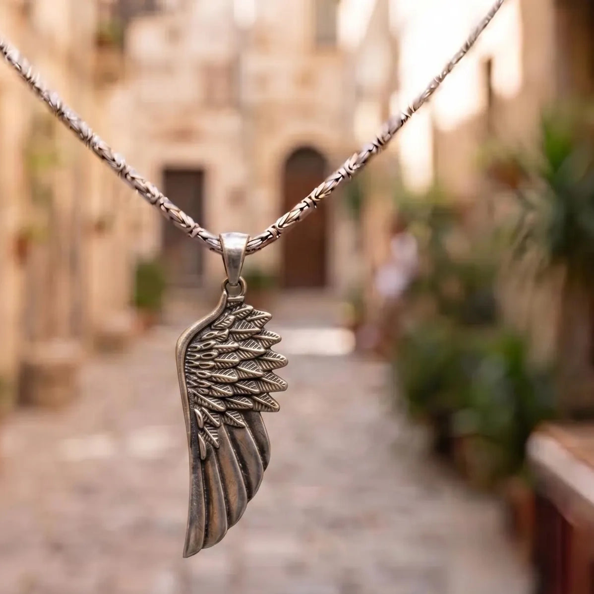 Angel Wing 925 Silver Pendant, back or personalization view
