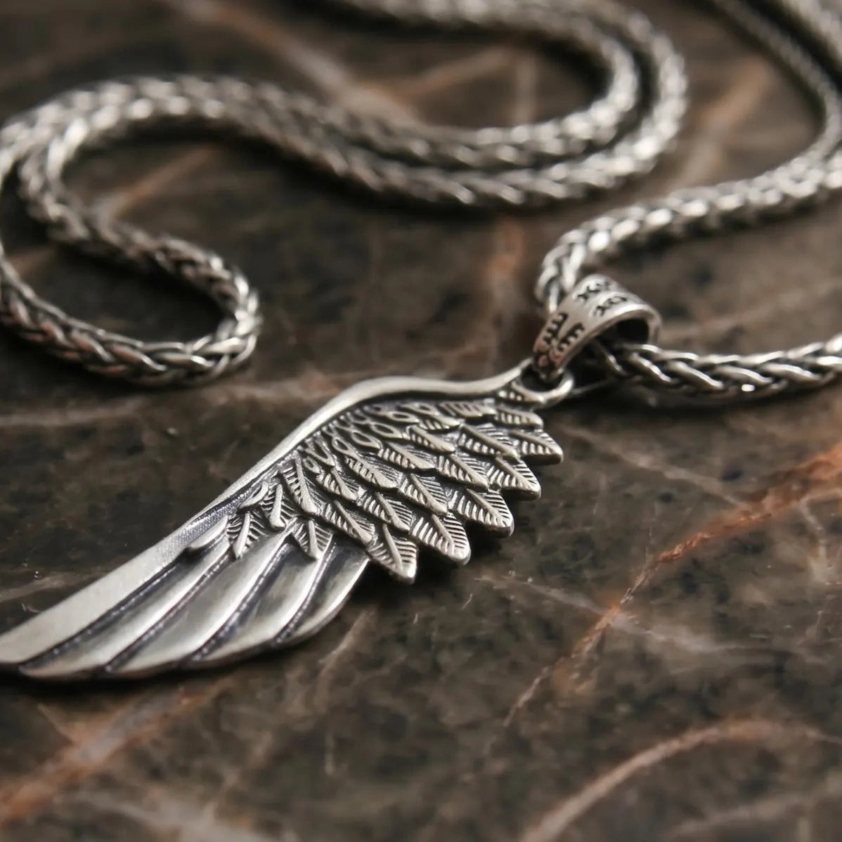 Angel Wing 925 Silver Pendant, close-up detail