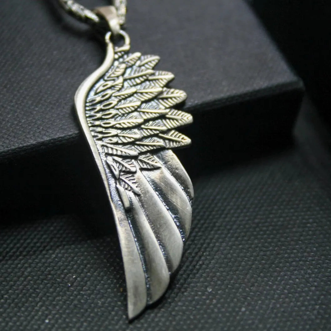 Angel Wing 925 Silver Pendant, worn on a chain