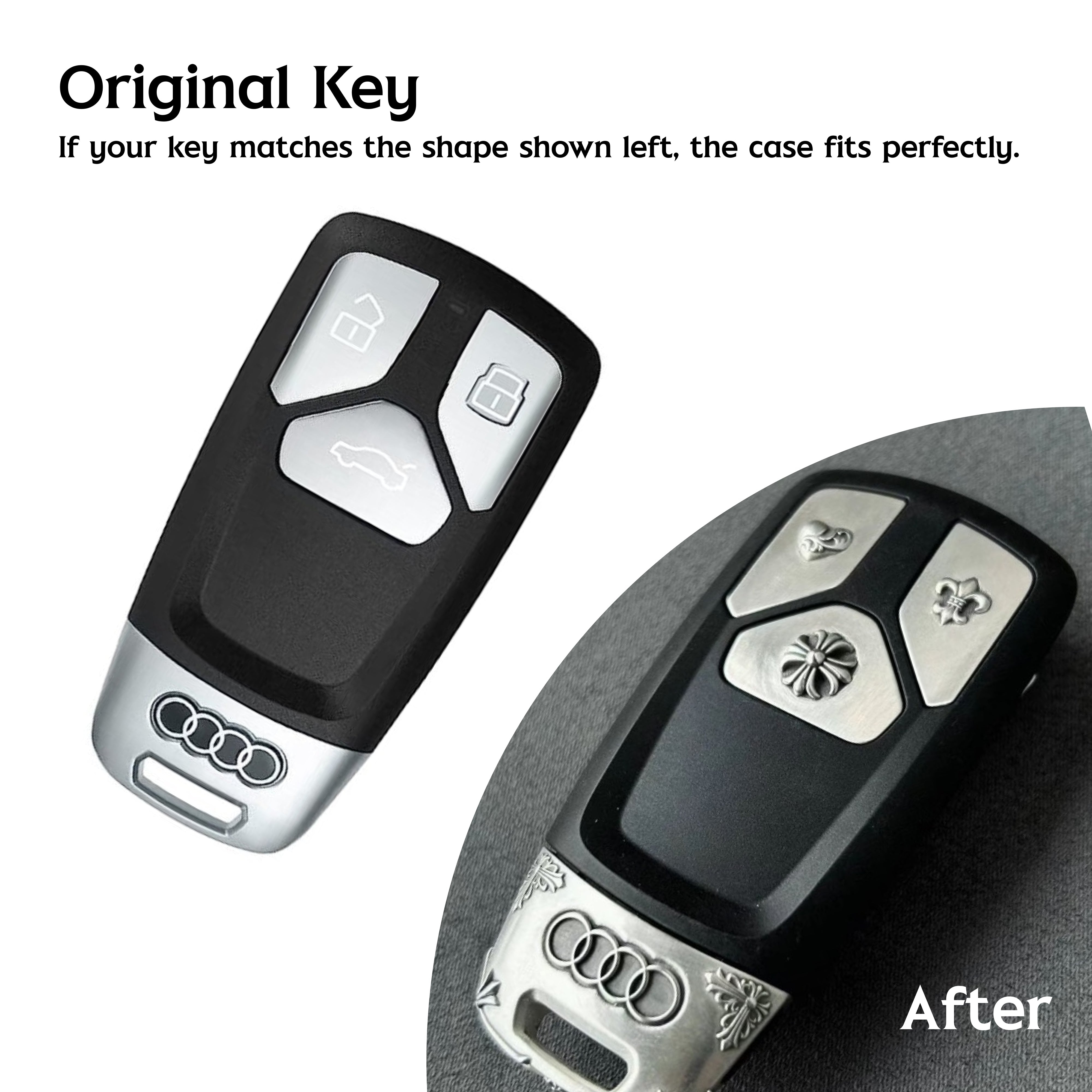 Audi key transformation before and after adding handcrafted silver key case protection
