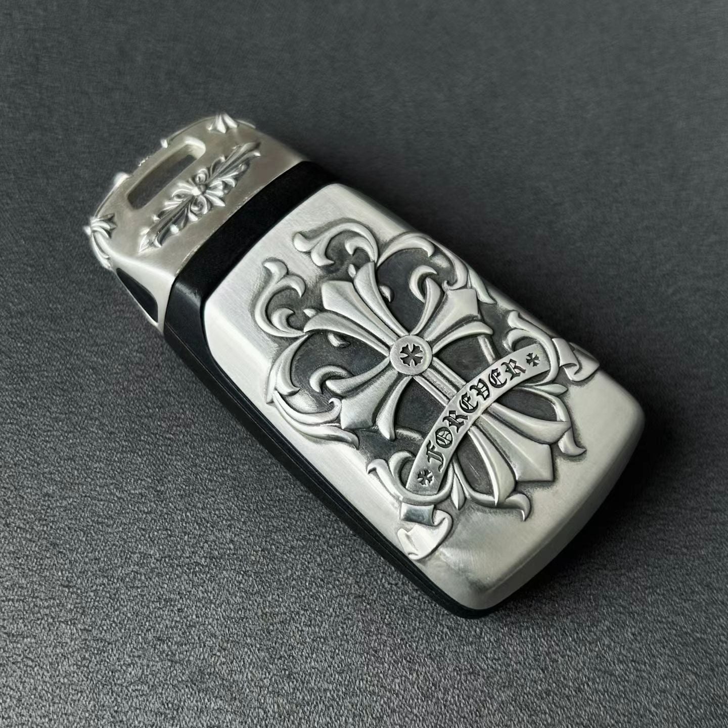 IGNIS ARGENTUM Audi tri-layout key protection slim profile side angle showing substantial build