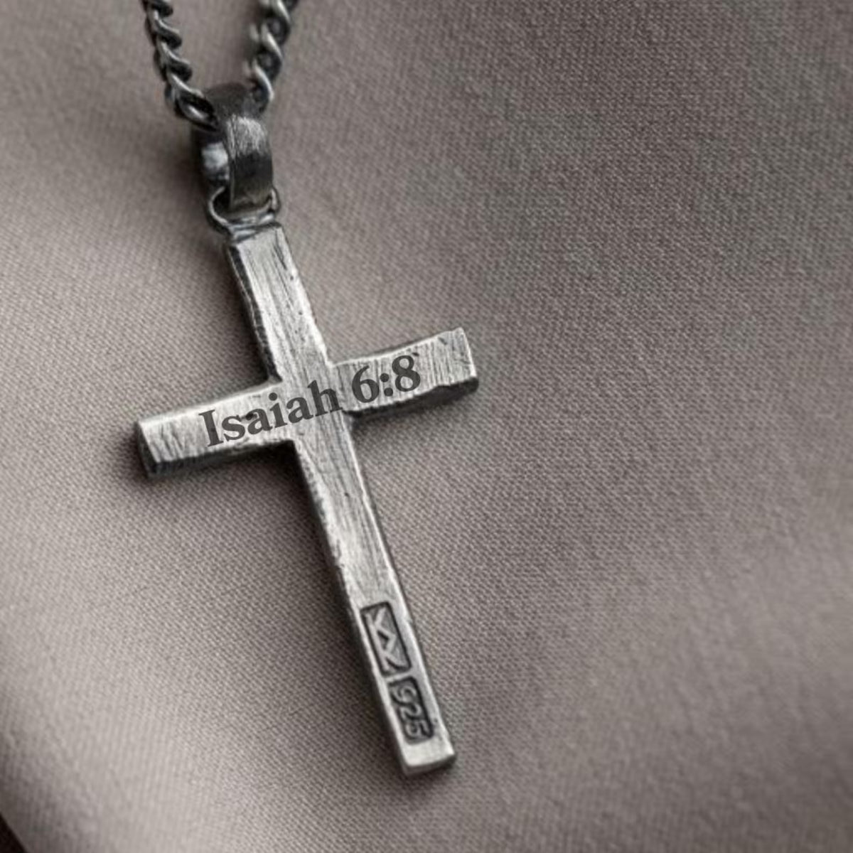 Bible Verse 925 Silver Cross Pendant, front view beside a car key