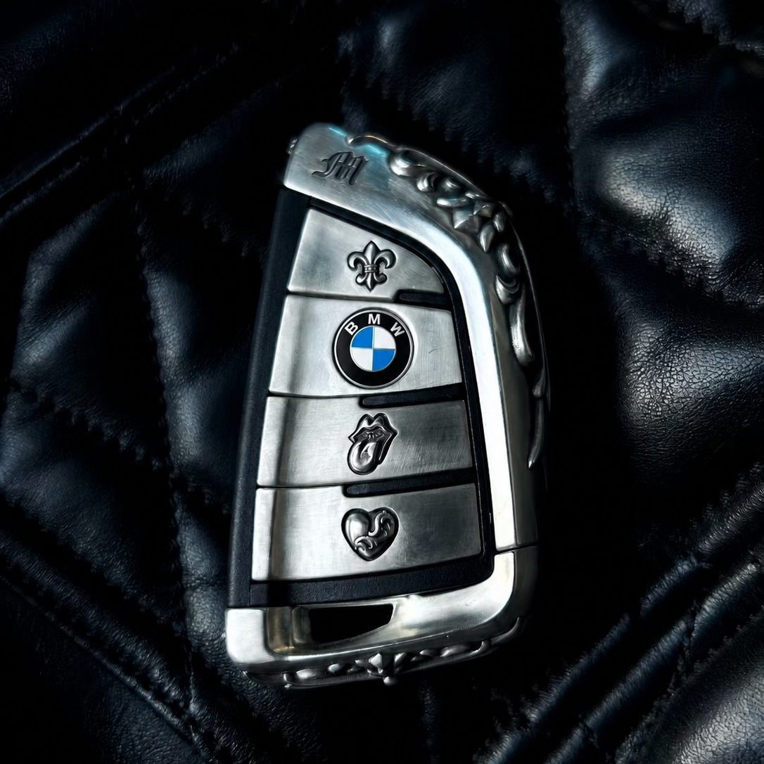 BMW Slim Edge Button-Covered Key Case, front three-quarter view