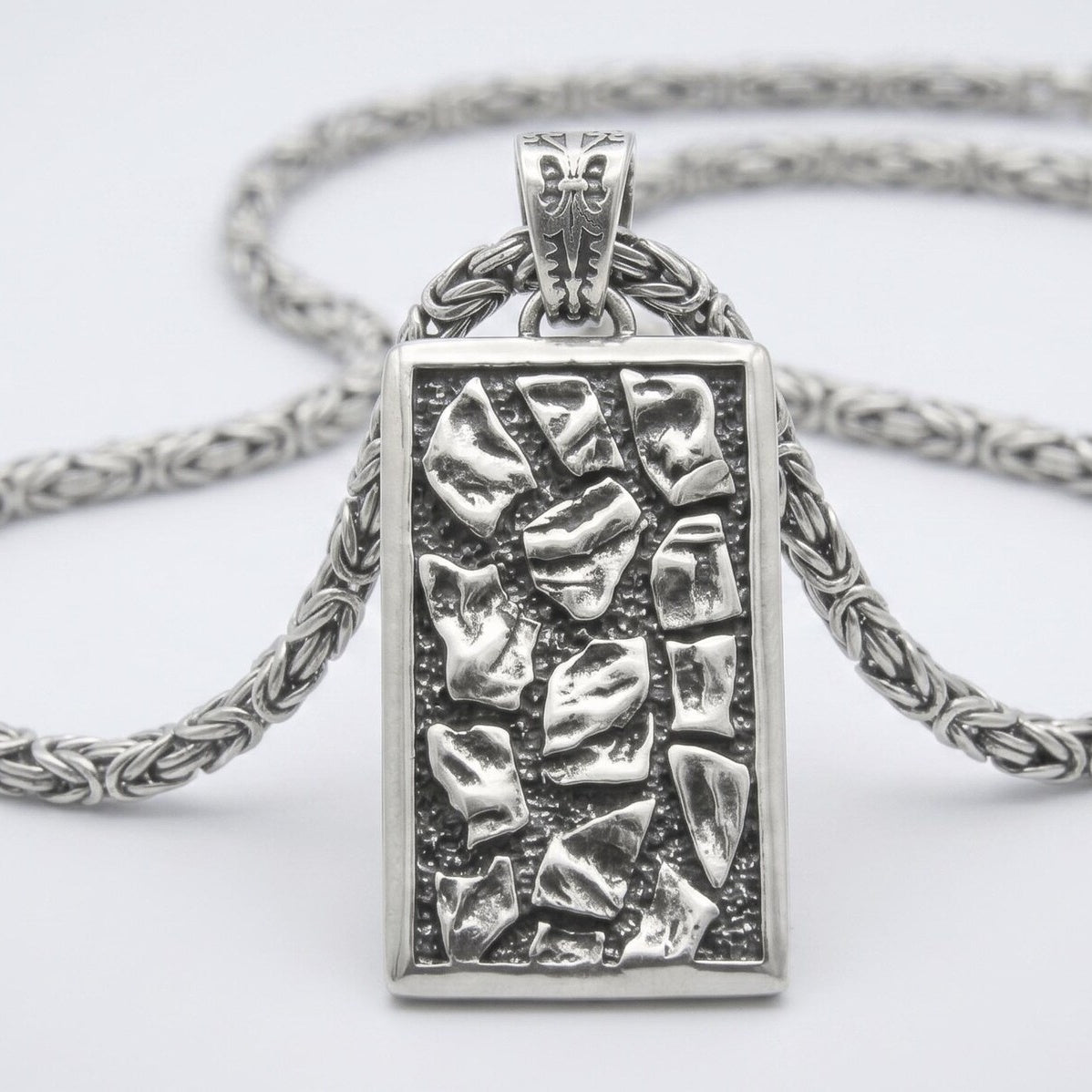 Brutalist Rock Plaque 925 Silver Pendant, alternate front view