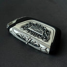 Handcrafted silver car key case, back view