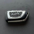 Cadillac Silver Key Case for 4/5/6-Button Keys, front engraving detail