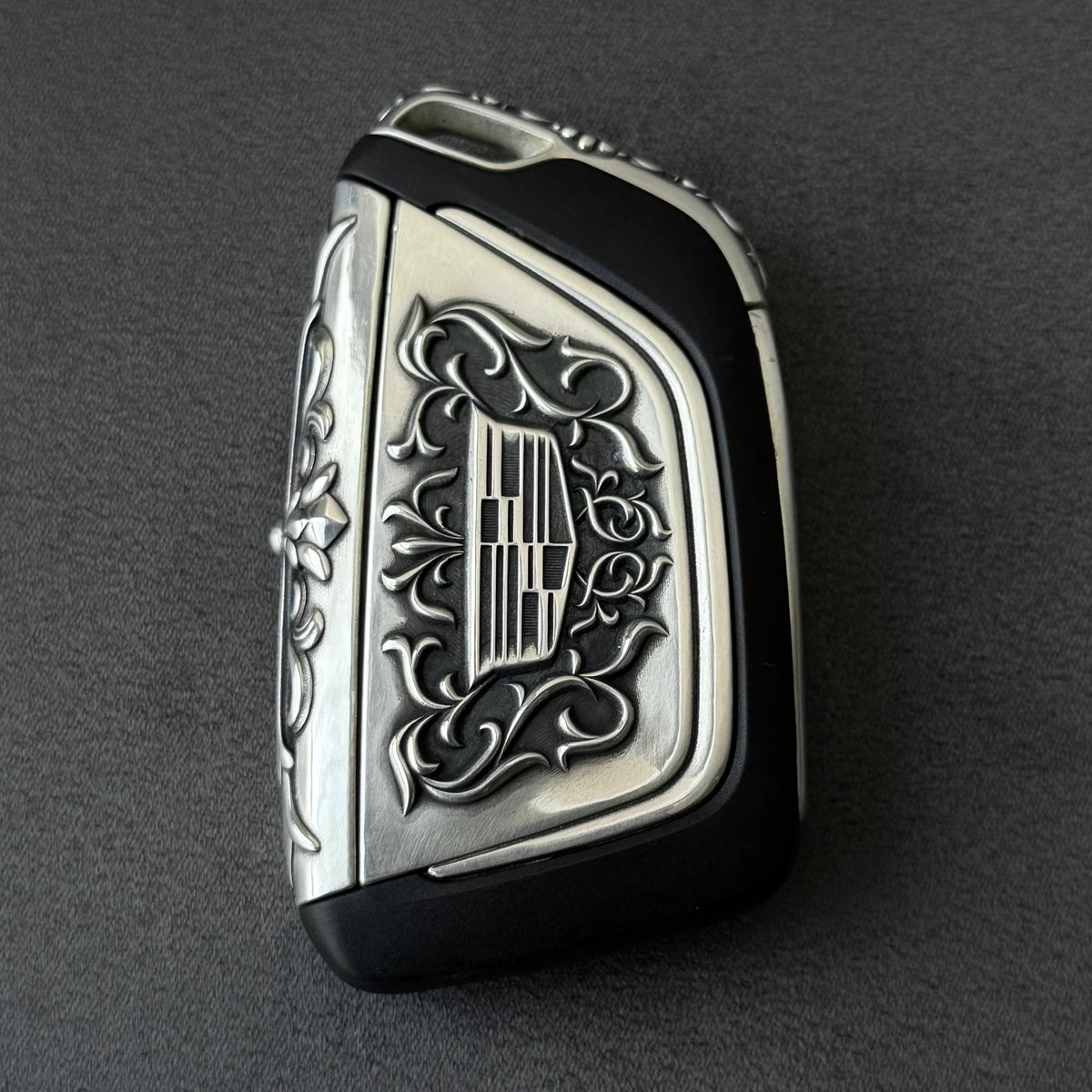 Cadillac Silver Key Case for 4/5/6-Button Keys, full-coverage view