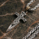 Celtic Sword Cross 925 Silver Pendant, front view