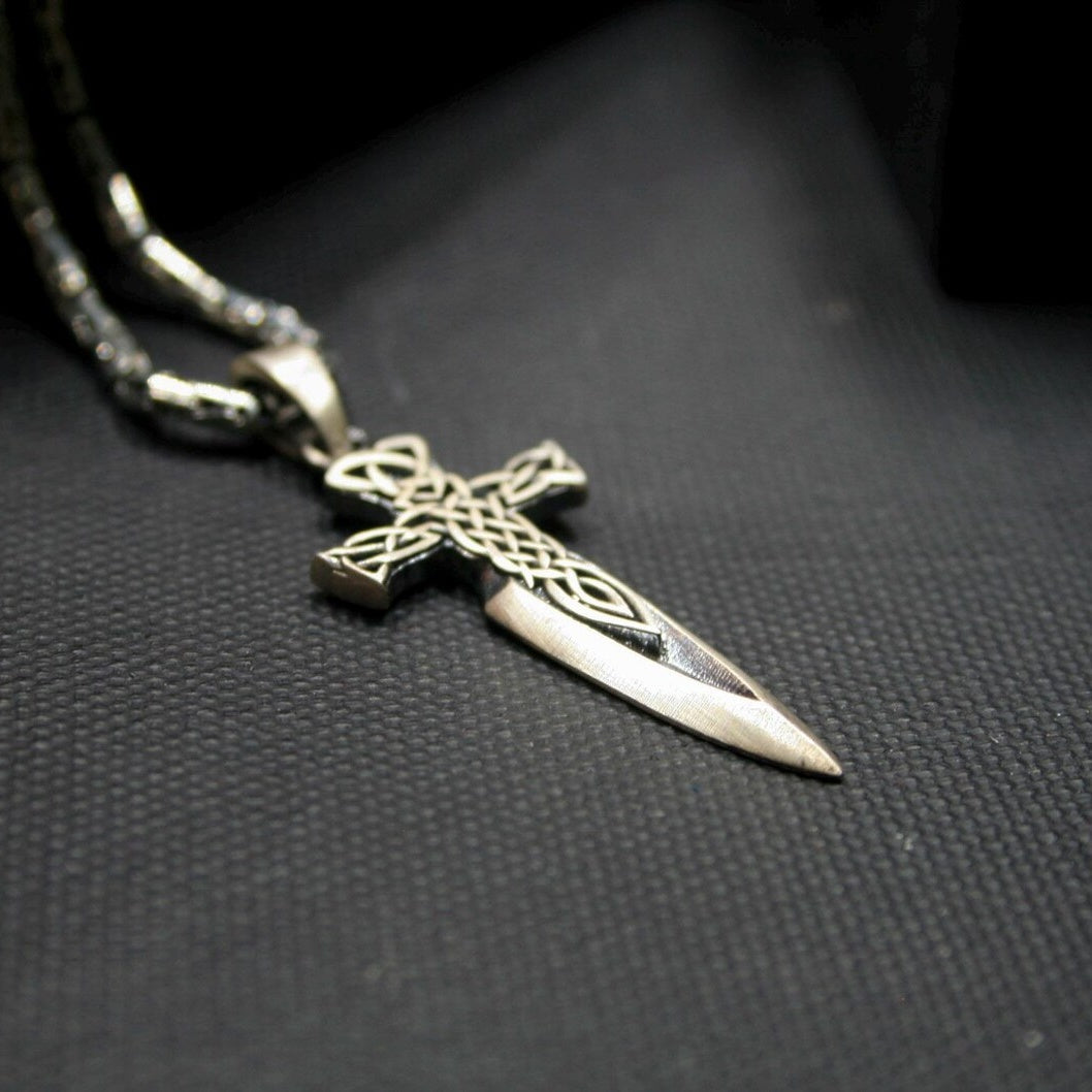 Celtic Sword Cross 925 Silver Pendant, side profile