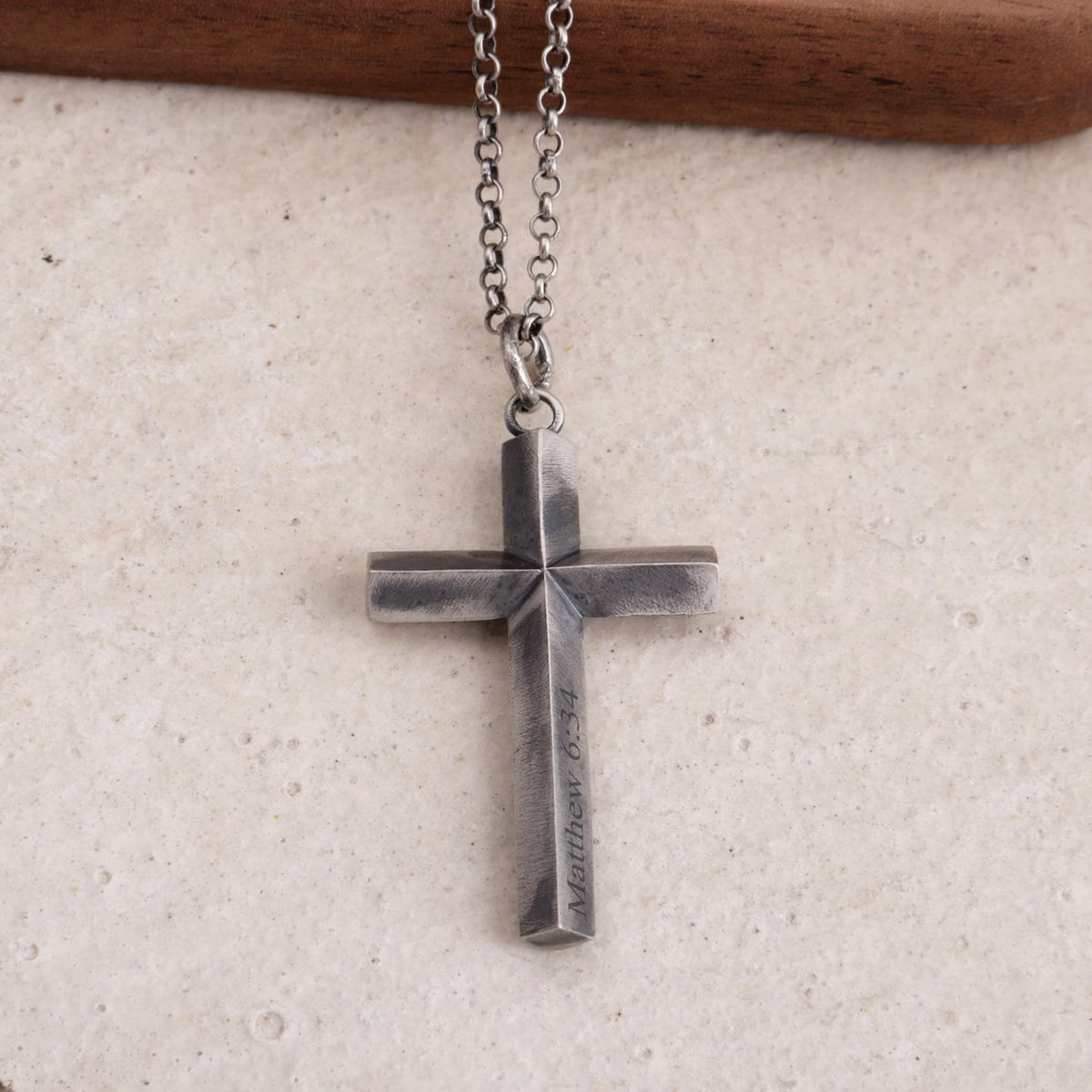 Custom Engraved 925 Silver Cross Pendant, back view
