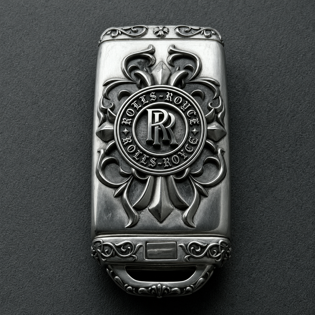 Custom Rolls-Royce Key Case, engraved Rolls-Royce emblem back view