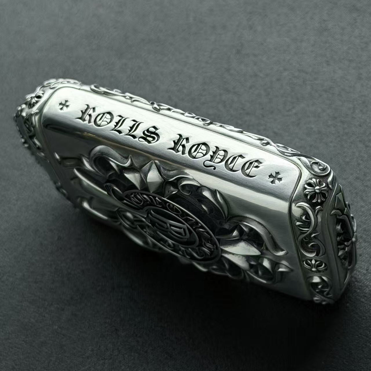 Custom Rolls-Royce Key Case, side engraving view