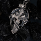 Dragon Cross 925 Silver Pendant, front view beside a car key